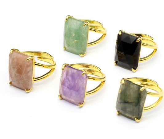 Rectangle Natural Stone Ring